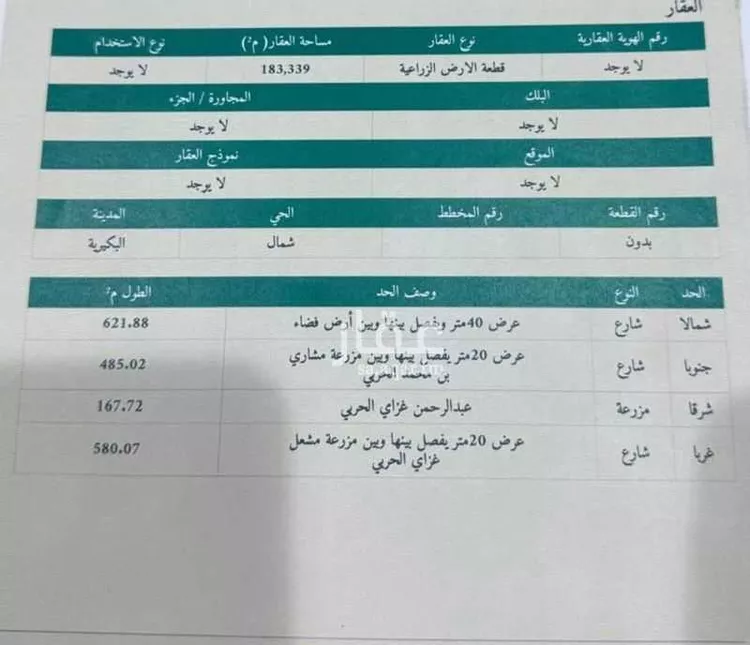 مزرعة للبيع في  طريق الارطاوي الشمالي , كحله , منطقة القصيم