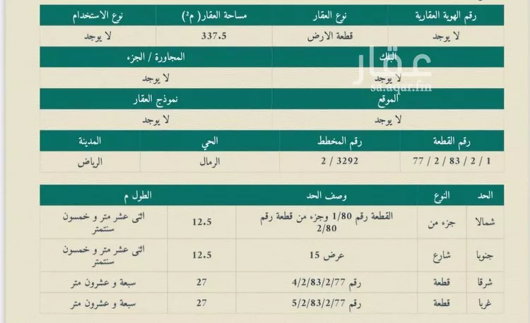 أرض للبيع في شارع علي بن عبدالكافي, حي الرمال, مدينة الرياض, منطقة الرياض صورة 2