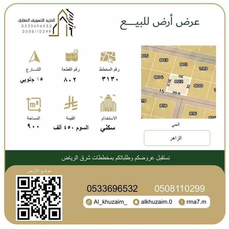 أرض للبيع في حي الزاهر, مدينة الرياض, منطقة الرياض صورة 2