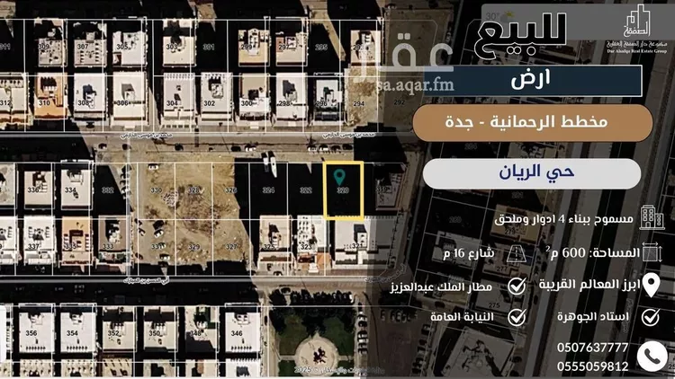 أرض للبيع في شارع محمد بن موسى الحازمي, حي الريان, مدينة جدة, منطقة مكة المكرمة