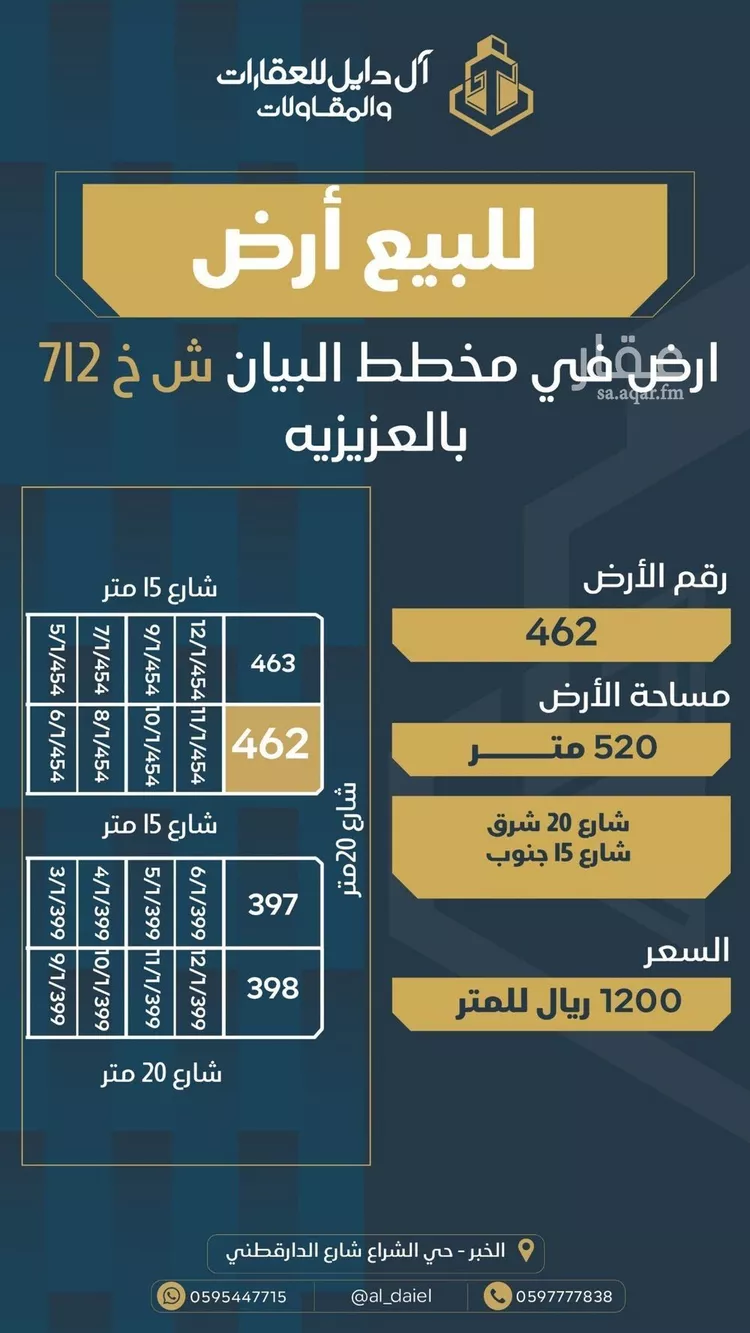 أرض للبيع في شارع العطايف, حي المها, مدينة الخبر, المنطقة الشرقية