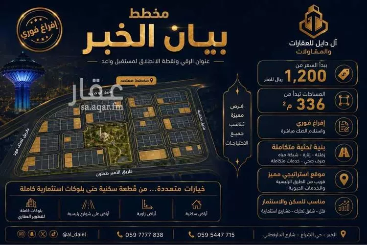 أرض للبيع في شارع الهفوف, حي المها, مدينة الخبر, المنطقة الشرقية