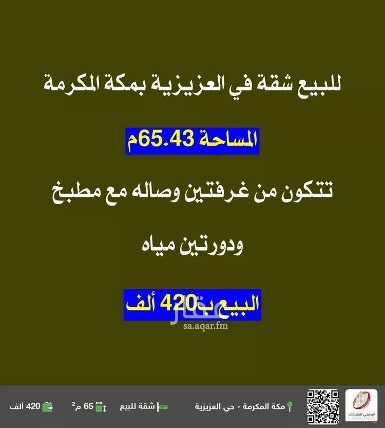 شقة للبيع في شارع ابن مسافر, حي العزيزية, مدينة مكه المكرمه, منطقة مكة المكرمة