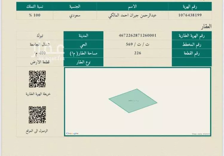 أرض للبيع في شارع غير مسمى, حي شمال الجامعة, مدينة تبوك, منطقة تبوك
