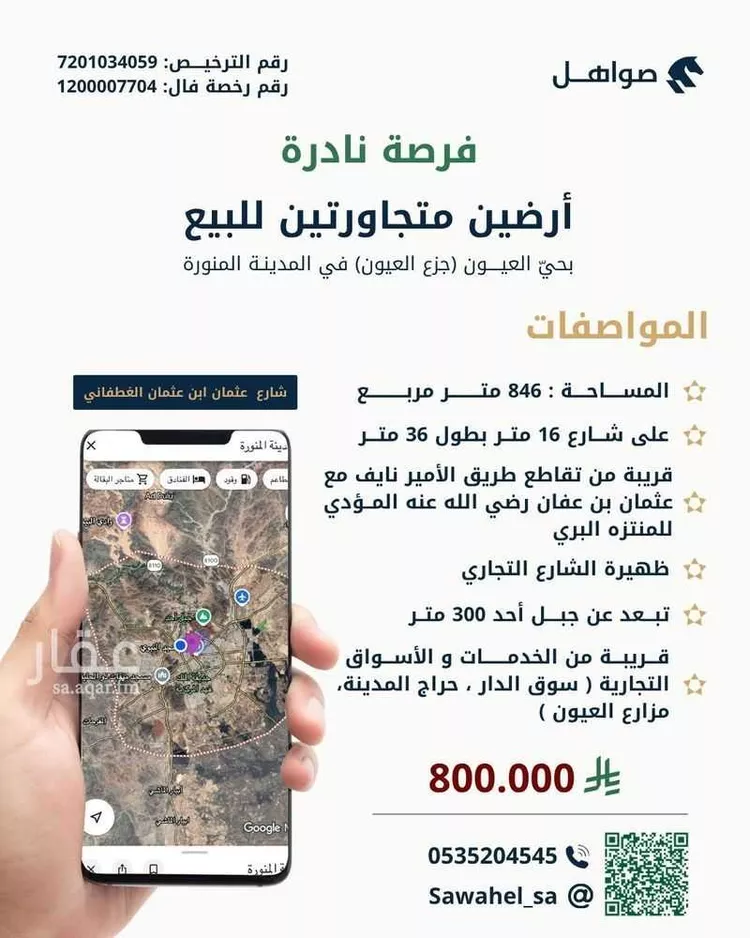 أرض للبيع في شارع عثمان ابن عثمان الغطفاني, حي الصادقية, مدينة المدينة المنورة, منطقة المدينة المنورة