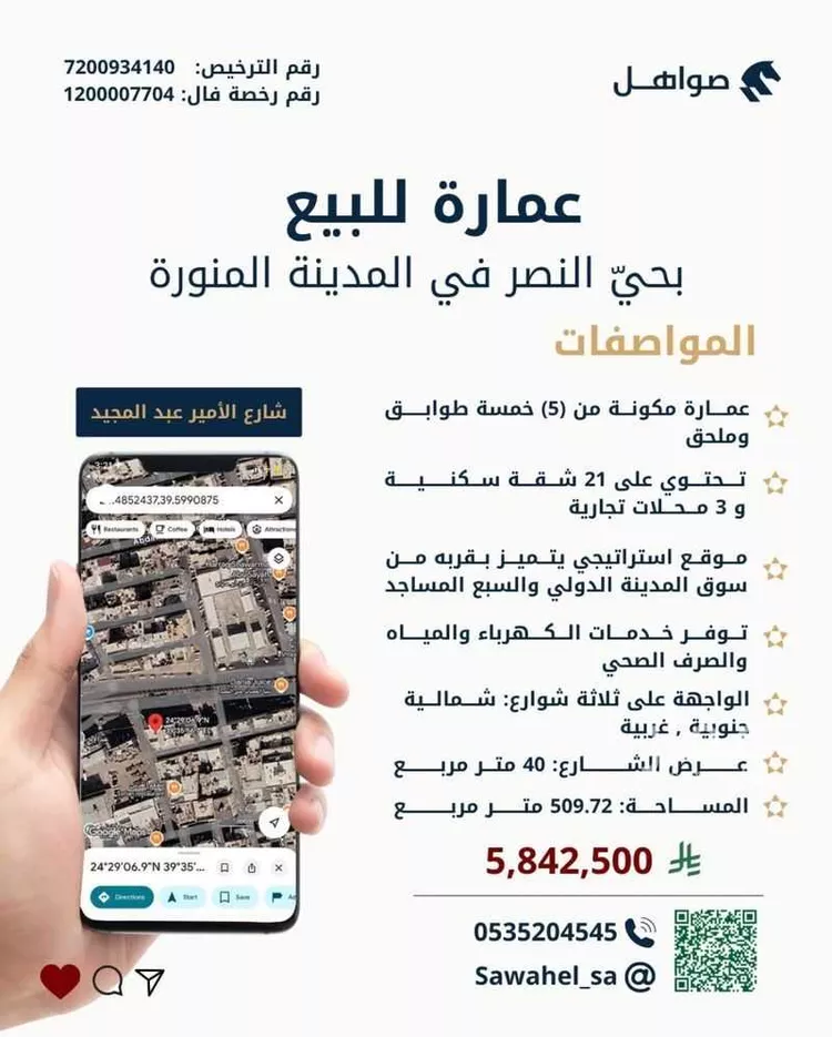 عمارة للبيع في شارع ابو حذيفة بن عتبة, حي الراية, مدينة المدينة المنورة, منطقة المدينة المنورة