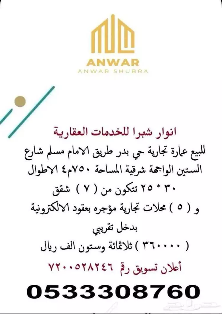 عمارة للبيع في شارع مسلم الفرعى, حي بدر, مدينة الرياض, منطقة الرياض