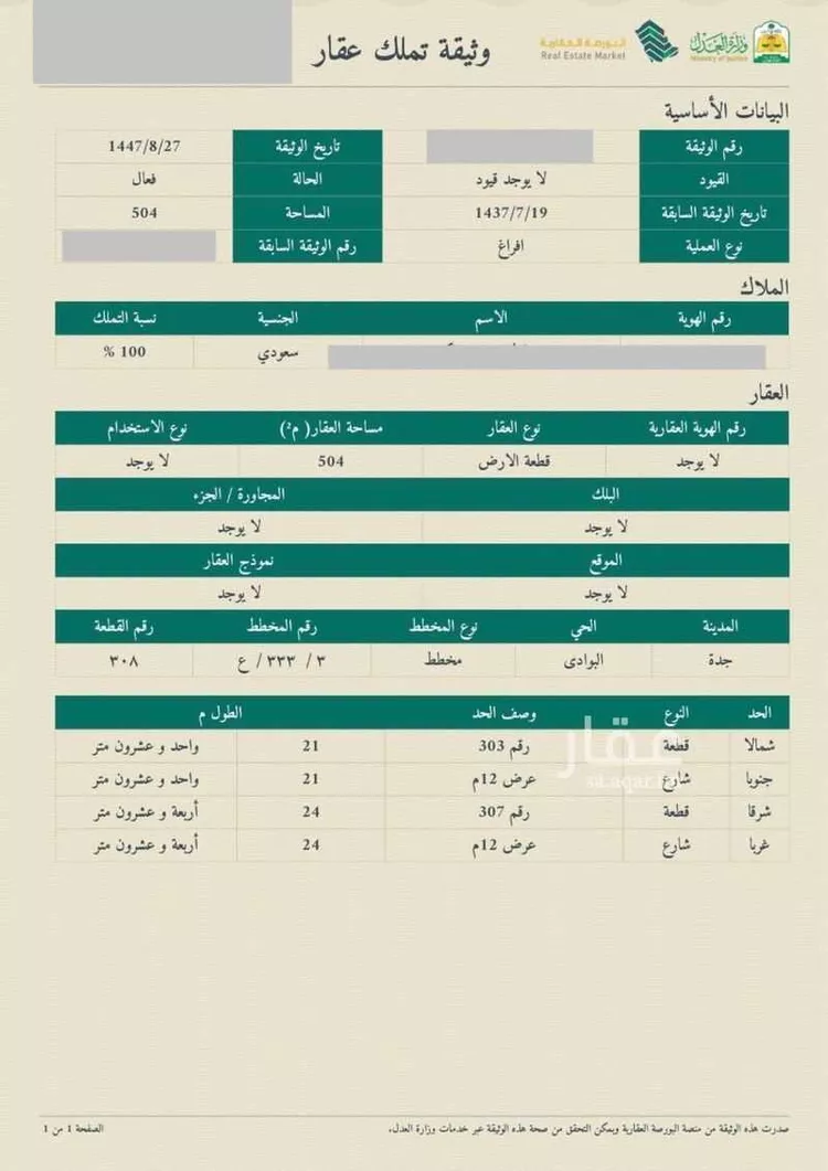أرض للبيع في شارع عبيدالله بن عدي, حي البوادي, مدينة جدة, منطقة مكة المكرمة