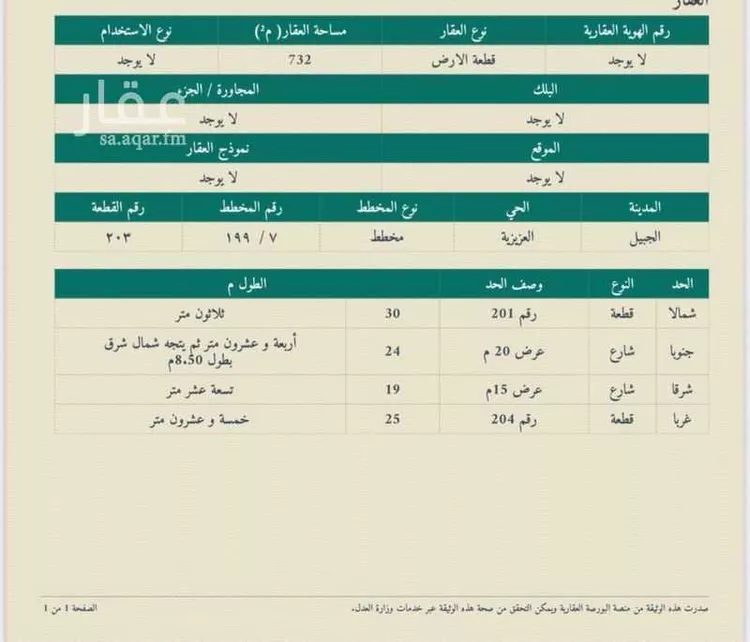 أرض للبيع في شارع غرناطة 291, حي غرناطة, مدينة الجبيل, المنطقة الشرقية