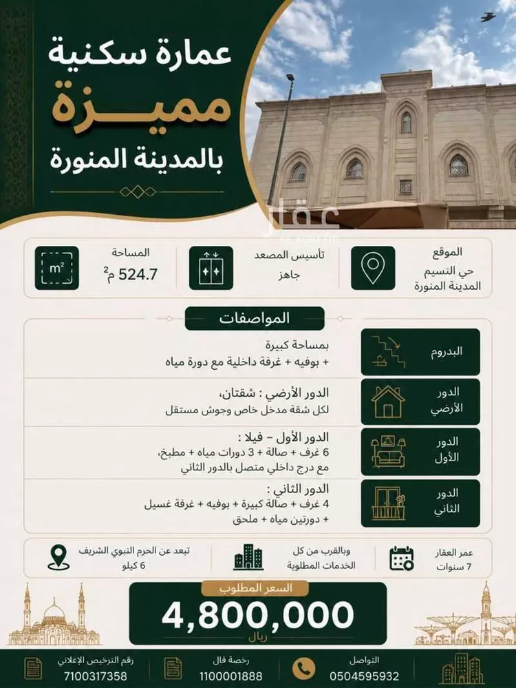 فيلا للبيع في شارع محمد بن هبة الله, حي العيون, مدينة المدينة المنورة, منطقة المدينة المنورة