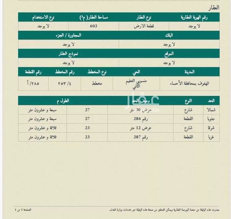 Land for Sale in Al Hofuf Jonob Mansobi Al Taleem