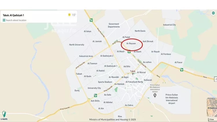 أرض للبيع في شارع محمد بن عيسي الدوسي, حي الريان, مدينة تبوك, منطقة تبوك