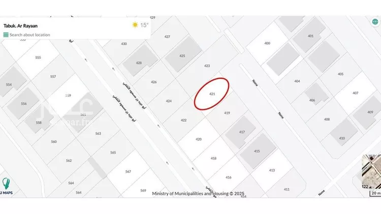 أرض للبيع في شارع محمد بن عيسي الدوسي, حي الريان, مدينة تبوك, منطقة تبوك صورة 2