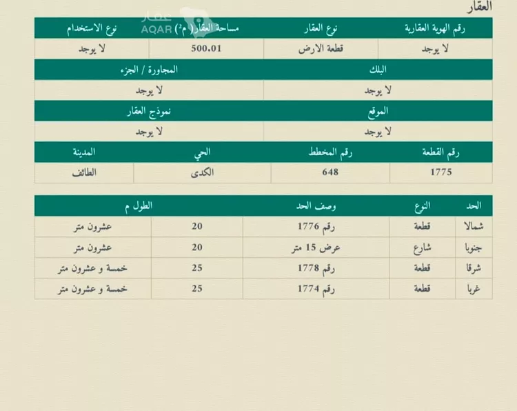 Land for Sale in Taif Al Wesam