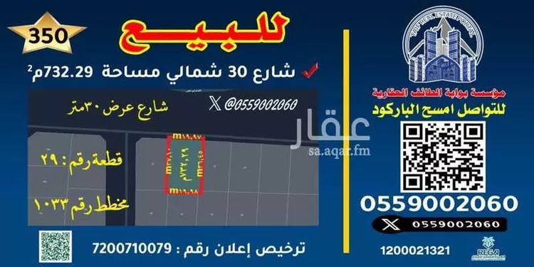 أرض للبيع في شارع ربيعة ابن عامر ابن مالك, حي السداد, مدينة امارة منطقة مكة المكرمة - الطائف, منطقة مكة المكرمة