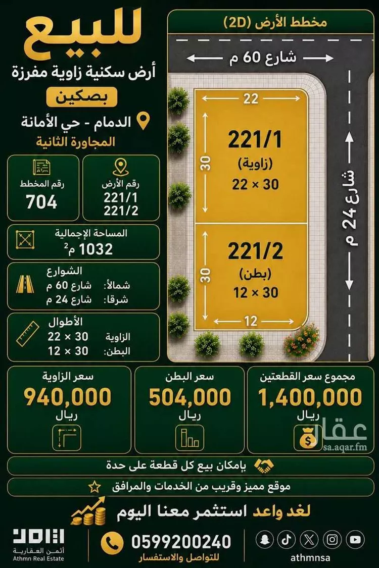 أرض للبيع في شارع رقيقة بنت ثابت, حي الأمانة, مدينة الدمام, المنطقة الشرقية