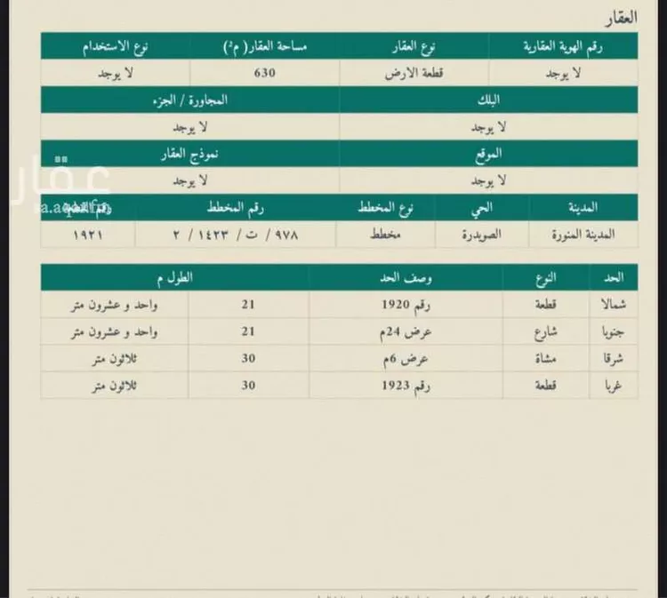 أرض للبيع في الصويدرة ، منطقة المدينة المنورة