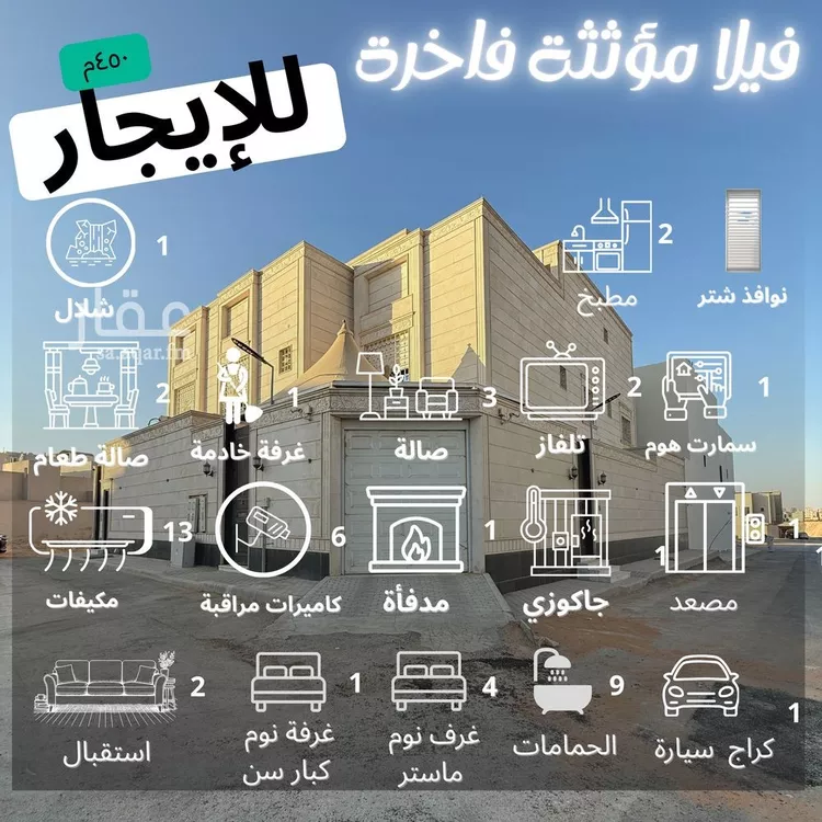 فيلا للإيجار في شارع إسماعيل بن أبي الغنائم, حي المهدية, مدينة الرياض, منطقة الرياض