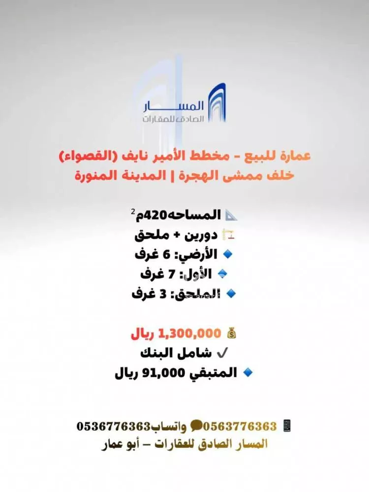 عمارة للبيع في شارع الاسود ابن هلال, حي القصواء, مدينة المدينة المنورة, منطقة المدينة المنورة صورة 2