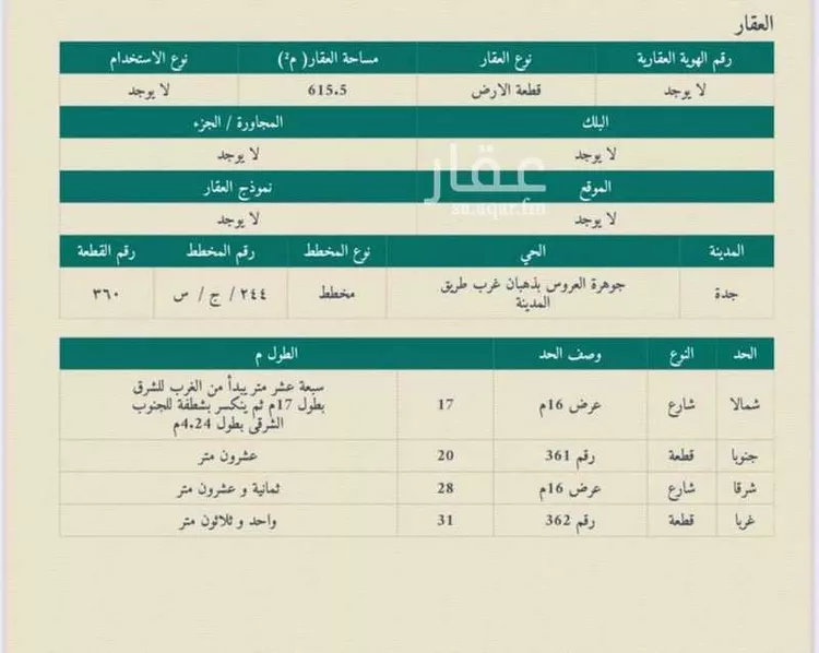 Land for Sale in Jeddah Az Zomorod