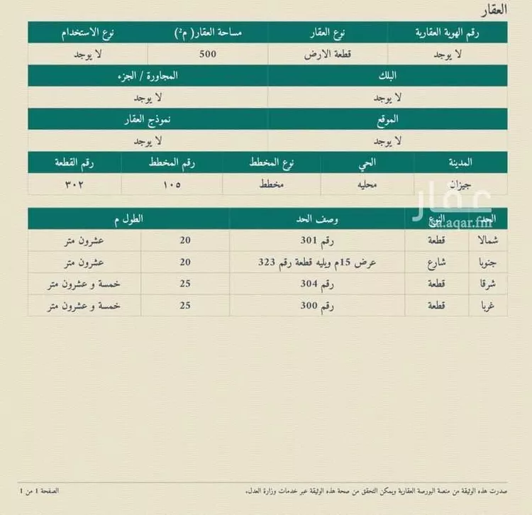 أرض للبيع في شارع النور 55 ، حي الروابي ، جيزان ، ابو عريش