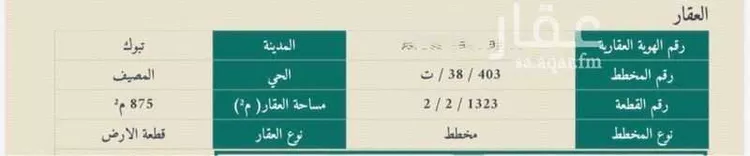 أرض للبيع في شارع ابي ذر الغفاري, حي المصيف, مدينة تبوك, منطقة تبوك