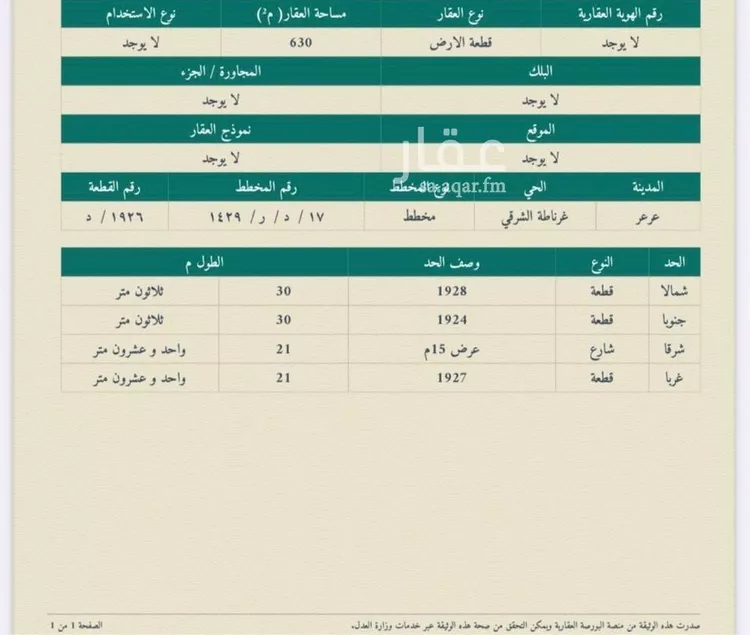 أرض للبيع في شارع العريسه, حي غرناطة الشرقي, مدينة عرعر, منطقة الحدود الشماليه