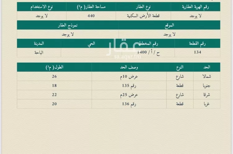 أرض للبيع في حي الشروق, مدينة الباحة, منطقة الباحة