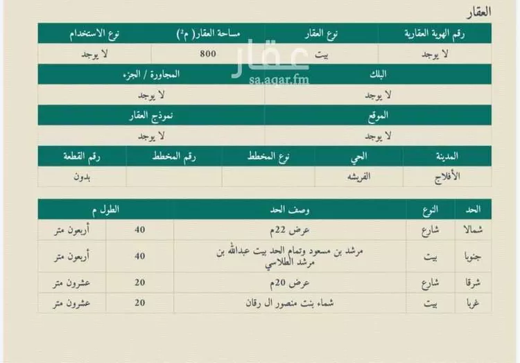 أرض للبيع في شارع الفريشه, حي الفرشة, مدينة الفرشة, منطقة الرياض