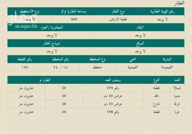 أرض للبيع في شارع 10094712, حي الفيصلية, مدينة القيصومه, المنطقة الشرقية صورة 2