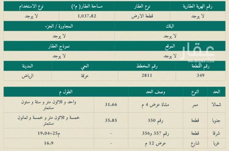 أرض للبيع في شارع الينبوع, حي عرقة, مدينة الرياض, منطقة الرياض صورة 2