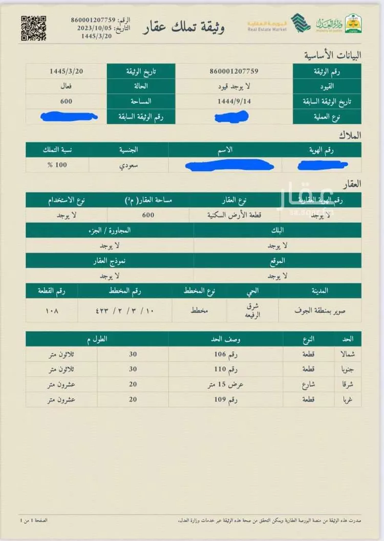أرض للبيع في الرفيعة ، منطقة الجوف