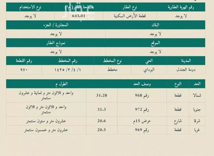 أرض للبيع في حي الخالدية, مدينة دومة الجندل, منطقة الجوف