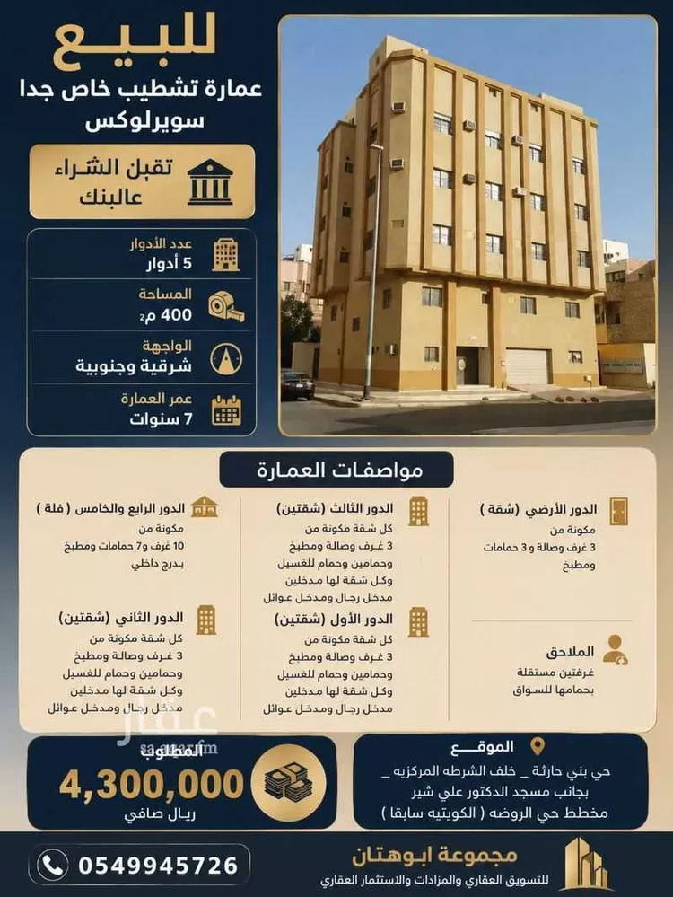 عمارة للبيع في شارع ابن الصلاح, حي بنى حارثة, مدينة المدينة المنورة, منطقة المدينة المنورة