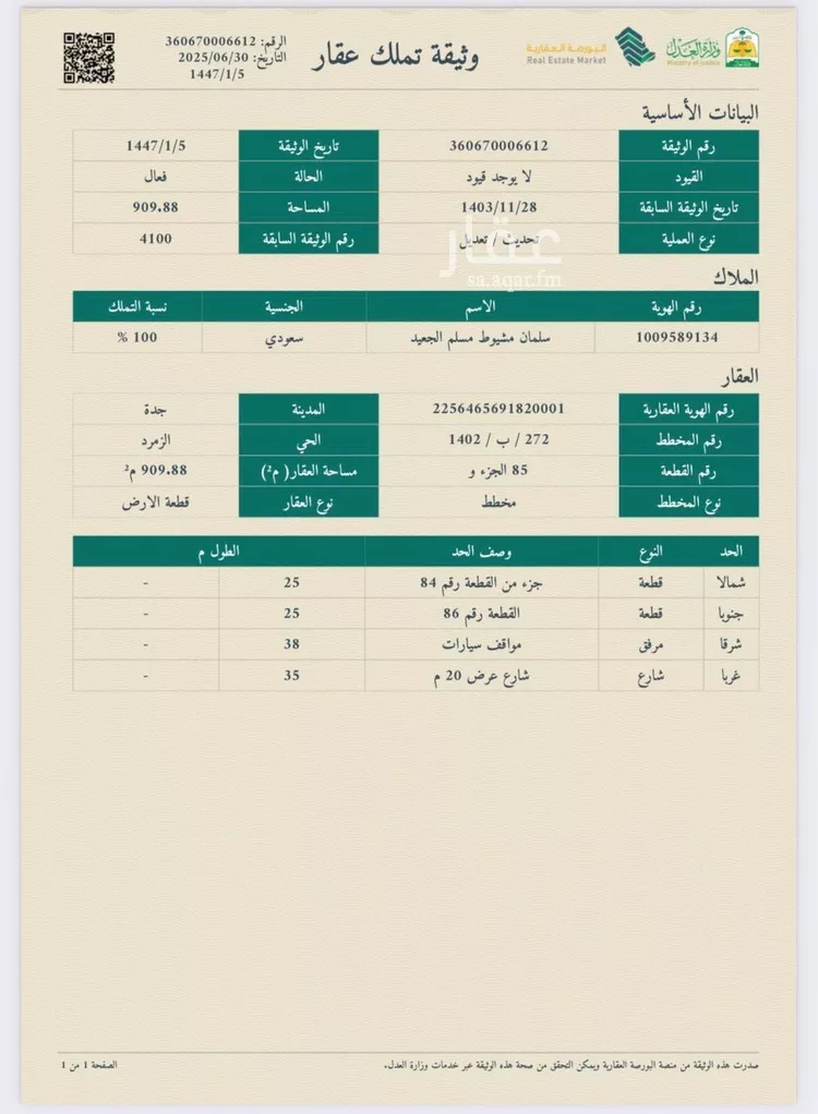 أرض للبيع في شارع ابن النفيس ، حي الزمرد ، جدة ، جدة