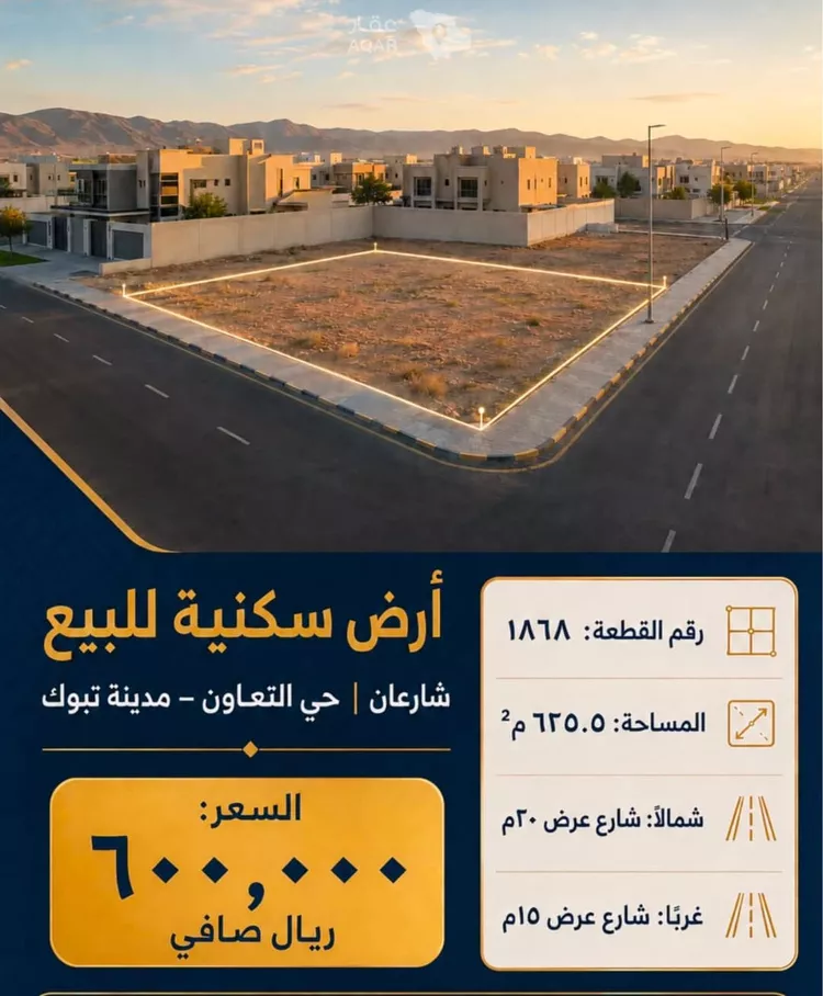 أرض للبيع في شارع البراري, حي التعاون, مدينة تبوك, منطقة تبوك