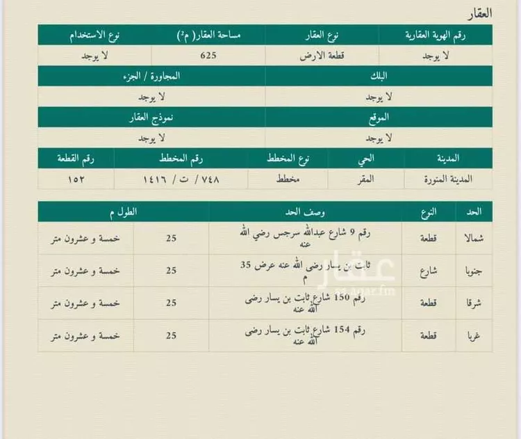 أرض للبيع في شارع ثابت بن يسار, حي السلام, مدينة المدينة المنورة, منطقة المدينة المنورة