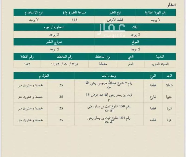 أرض للبيع في شارع ثابت بن يسار, حي السلام, مدينة المدينة المنورة, منطقة المدينة المنورة