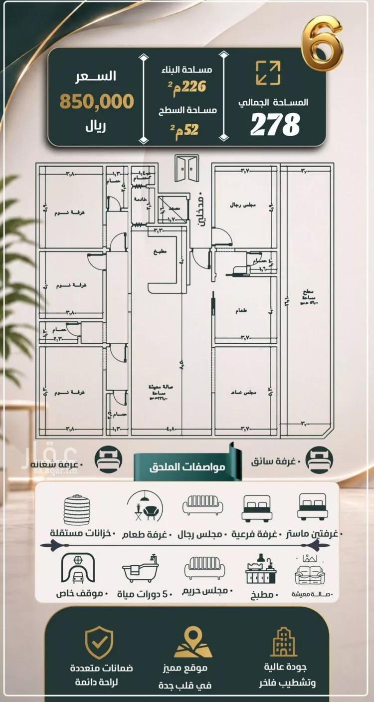 شقة للبيع في شارع نومان, حي النزهة, مدينة جدة, منطقة مكة المكرمة صورة 2