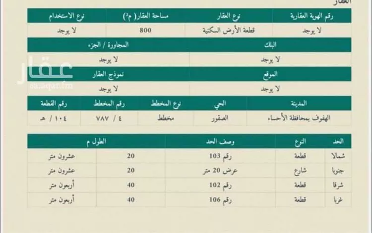 أرض للبيع في شارع الشيهان, حي الصقور, مدينة الاحساء, المنطقة الشرقية
