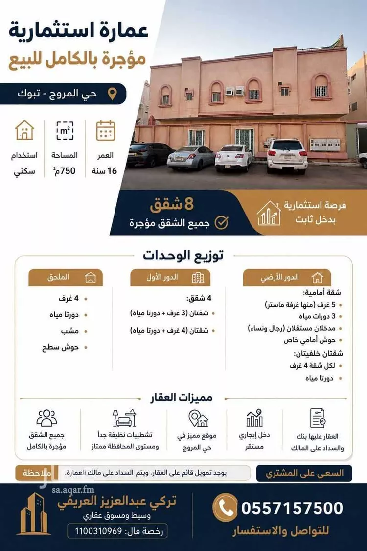 عمارة للبيع في شارع رؤية بن عمرو, حي الورود, مدينة تبوك, منطقة تبوك