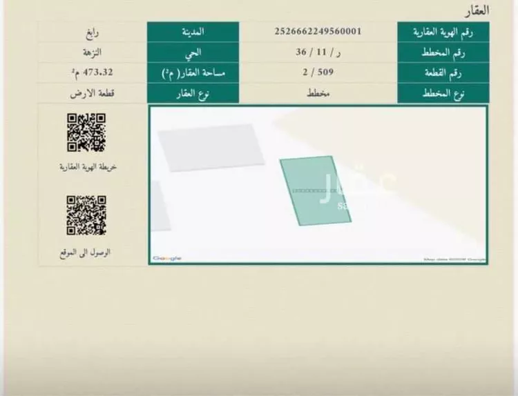أرض للبيع في شارع الزبرقان بن اسلم, حي النزهة, مدينة رابغ, منطقة مكة المكرمة صورة 2