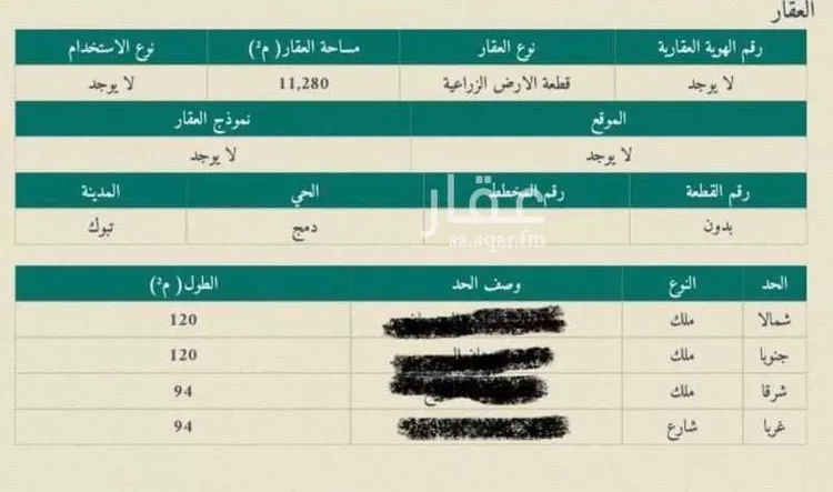 أرض للبيع في شارع 1111, حي مزارع جنوب طريق المدينه (الاولى), مدينة مزارع جنوب طريق المدينه (الاولى), منطقة تبوك