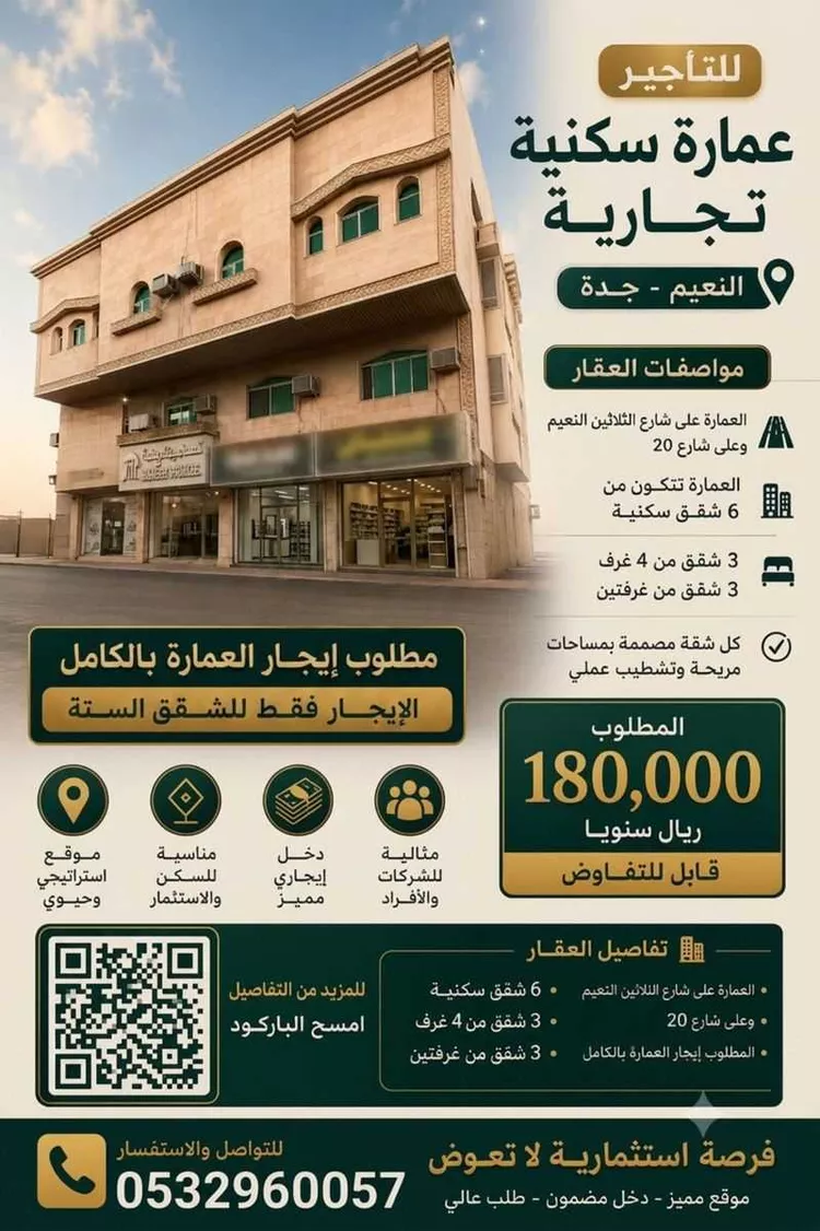عمارة للإيجار في شارع اكتل بن شماخ, حي النعيم, مدينة جدة, منطقة مكة المكرمة