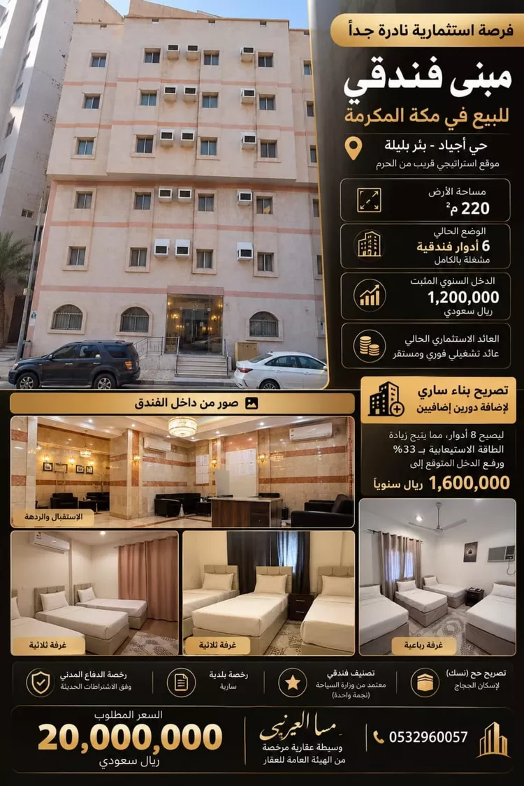 فندق للبيع في شارع 24 بئر بليلة, حي أجياد, مدينة مكة المكرمة, منطقة مكة المكرمة