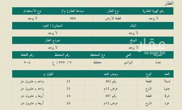 أرض للبيع في شارع عبيدالله بن عدي, حي البوادي, مدينة جدة, منطقة مكة المكرمة صورة 2