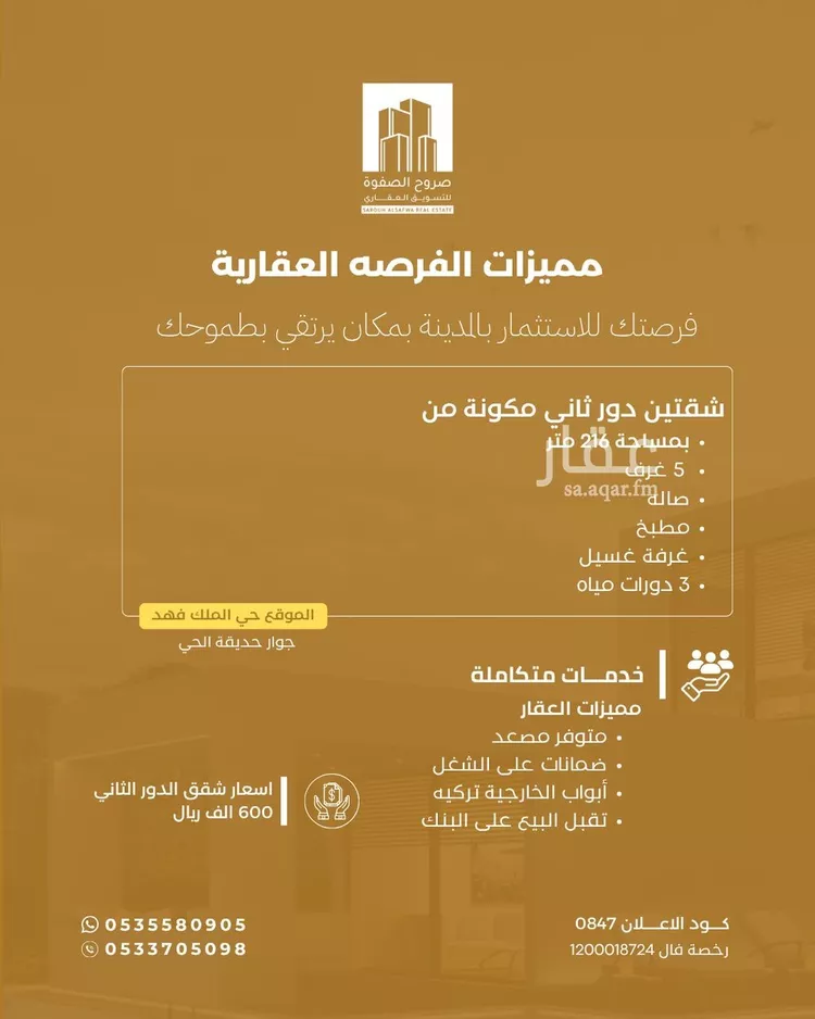 شقة للبيع في شارع نافع بن ثابت بن الزبير, حي الملك فهد, مدينة المدينه المنوره, منطقة المدينة المنورة