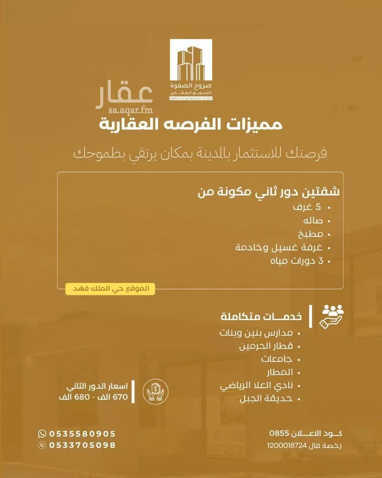 شقة للبيع في شارع عثمان ابن ابراهيم, حي الملك فهد, مدينة المدينة المنورة, منطقة المدينة المنورة صورة 2