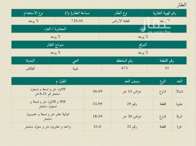 أرض للبيع في شارع طاهر زمخشري, حي العرفاء الغربية, مدينة الطائف, منطقة مكة المكرمة صورة 2