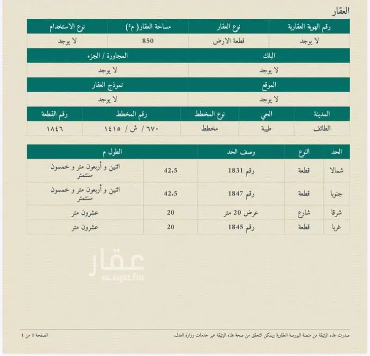 أرض للبيع في شارع اوس ابن عائد, حي العرفاء الغربية, مدينة الطائف, منطقة مكة المكرمة صورة 3